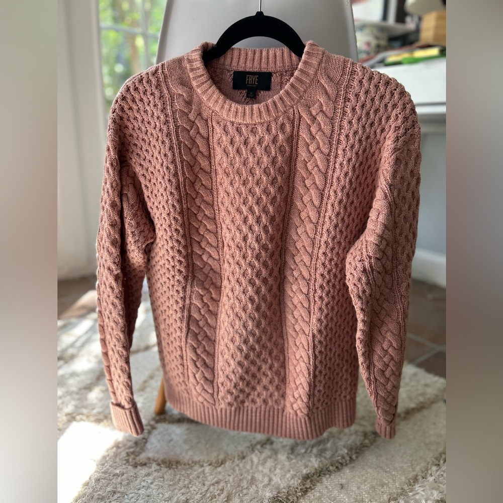 Frye Dusty Rose Cable Knit Crewneck Sweater